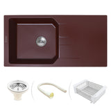 Quartz Single Bowl with Drainboard Kitchen Sink - Choco Brown (39 x 20 x 9 inches) - by Ruhe