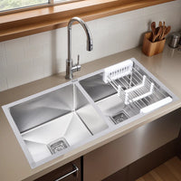 Handmade Stainless Steel Double Bowl Kitchen Sink (37 x 18 x 10 Inches) – Matt Steel