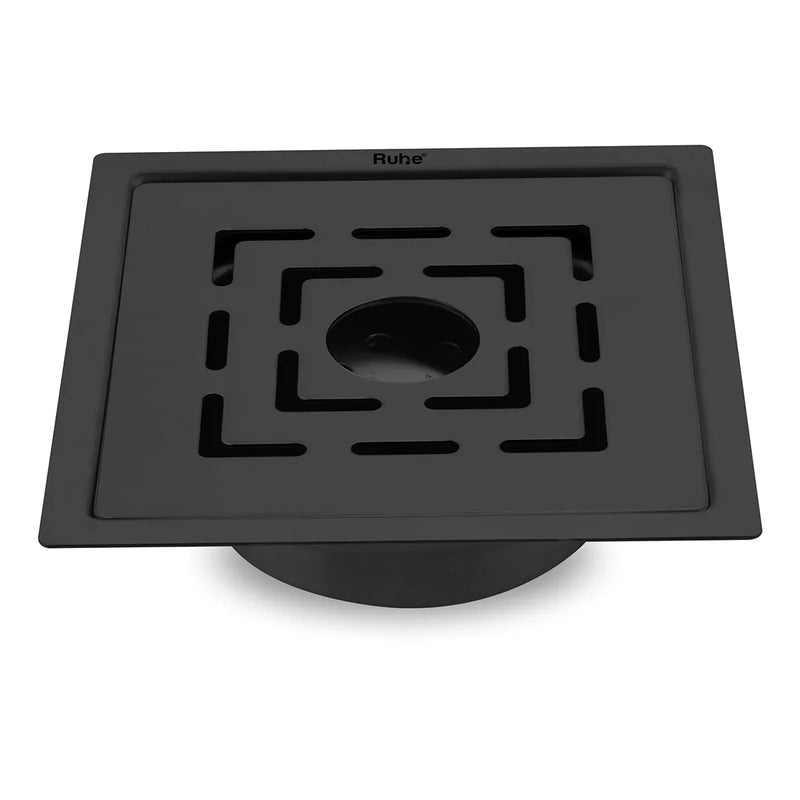 Sapphire Square Flat Cut Floor Drain in Black PVD Coating (5 x 5 Inches) with Hole - by Ruhe