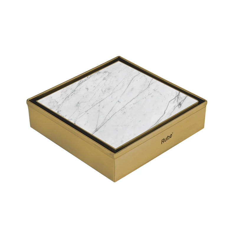 Tile Insert Shower Drain Channel (4 x 4 Inches) YELLOW GOLD PVD Coated - by Ruhe