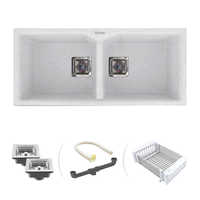 Quartz Double Bowl Sand Pluto Kitchen Sink (45 x 20 x 9 Inches)