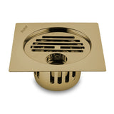 Classic Square Flat Cut Floor Drain in Yellow Gold PVD Coating (6 x 6 Inches) with Hole