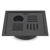 Ruby Square Flat Cut Floor Drain in Black PVD Coating (6 x 6 Inches) with Hole - by Ruhe