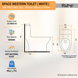 Space One-Piece S-Trap Siphonic Western Toilet / Commode (White) - by Ruhe