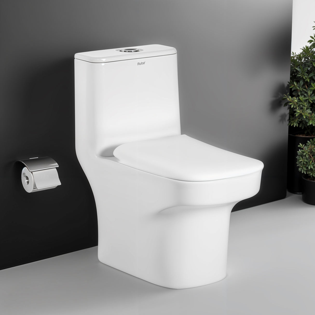 Nova One-Piece Rimless S-Trap Siphonic Western Toilet / Commode (White) - by Ruhe