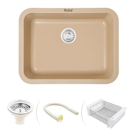 Quartz Single Bowl Kitchen Sink with Rounded Corners - Sand Choco (24 x 18 x 9)