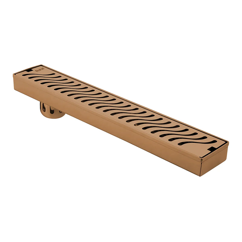 Wave Shower Drain Channel (48 x 3 Inches) Antique Copper PVD Coated - by Ruhe