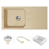 Quartz Single Bowl with Drainboard Kitchen Sink - Sand Choco (39 x 20 x 9 inches) - by Ruhe