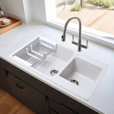 Quartz Double Bowl Kitchen Sink (34 x 20 x 9 inches)
