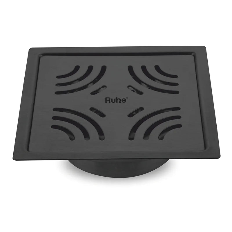 Emerald Square Flat Cut Floor Drain in Black PVD Coating (6 x 6 Inches) - by Ruhe