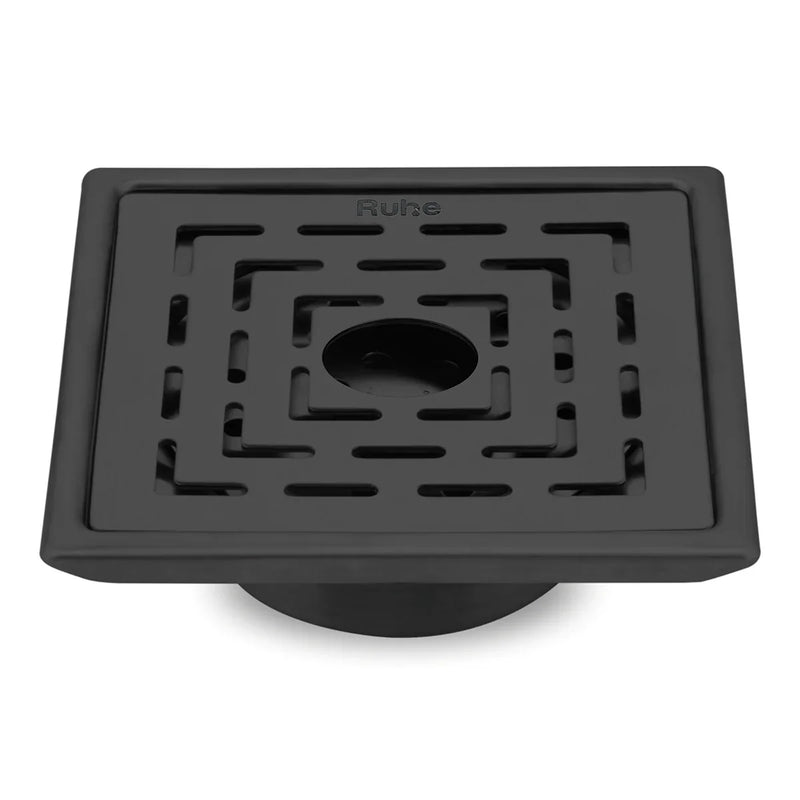 Sapphire Square 304-Grade Floor Drain in Black PVD Coating (6 x 6 Inches) with Hole - by Ruhe