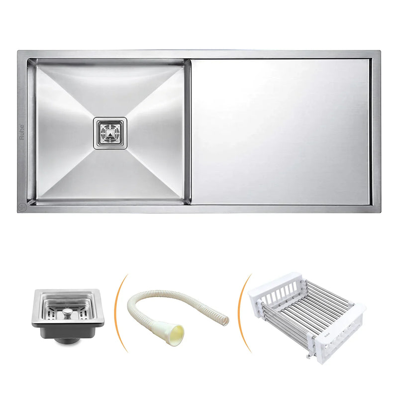 Handmade Single Bowl with Drainboard Kitchen Sink (45 x 20 x 10 Inches)