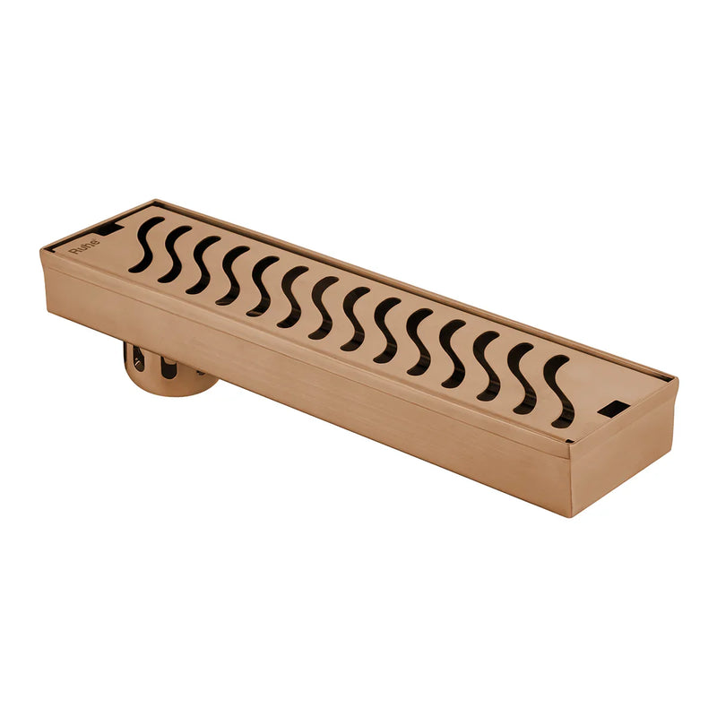 Wave Shower Drain Channel (24 x 3 Inches) Antique Copper PVD Coated - by Ruhe