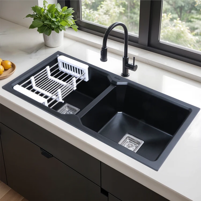 Quartz Double Bowl Kitchen Sink (37 x 18 x 9 Inches)