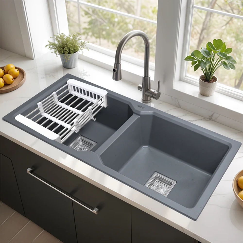 Quartz Double Bowl Kitchen Sink (37 x 18 x 9 Inches)