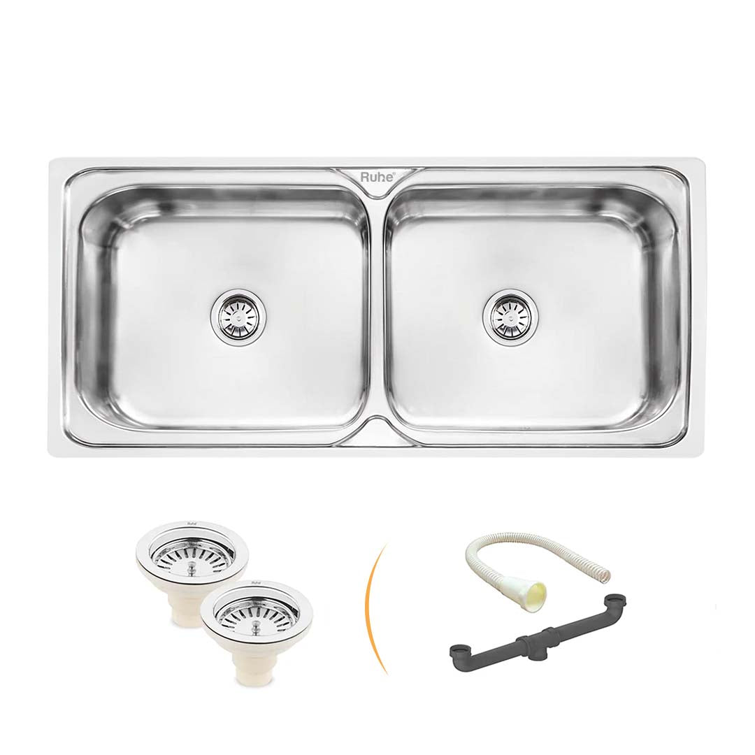 Square Double Bowl (45 x 20 x 9 inches) Kitchen Sink - by Ruhe