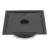 Diamond Square Flat Cut Floor Drain in Black PVD Coating (6 x 6 Inches) with Hole - by Ruhe