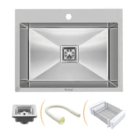 Handmade 304-Grade Single Bowl Kitchen Sink with Tap Hole (22 x 18 x 10 Inches) – Matt Steel
