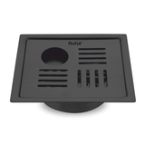 Ruby Square Flat Cut Floor Drain in Black PVD Coating (5 x 5 Inches) with Hole - by Ruhe