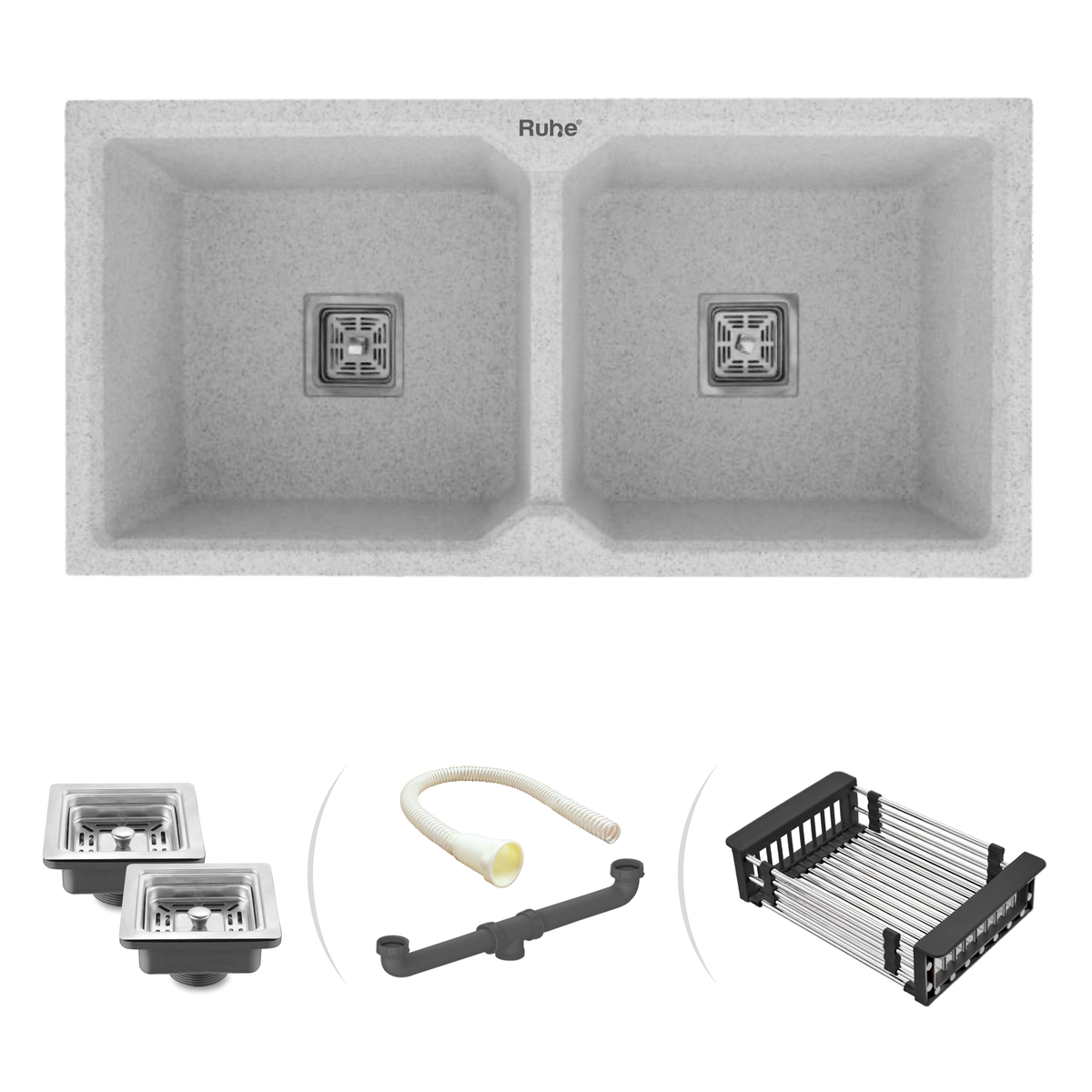 Quartz Double Bowl Kitchen Sink (37 x 18 x 9 Inches)
