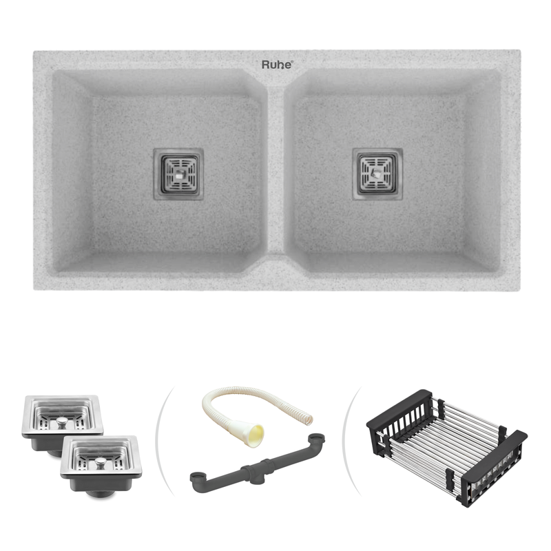 Quartz Double Bowl Kitchen Sink (37 x 18 x 9 Inches)