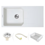 Quartz Single Bowl with Drainboard Kitchen Sink - Crystal White (39 x 20 x 9 inches) - by Ruhe®