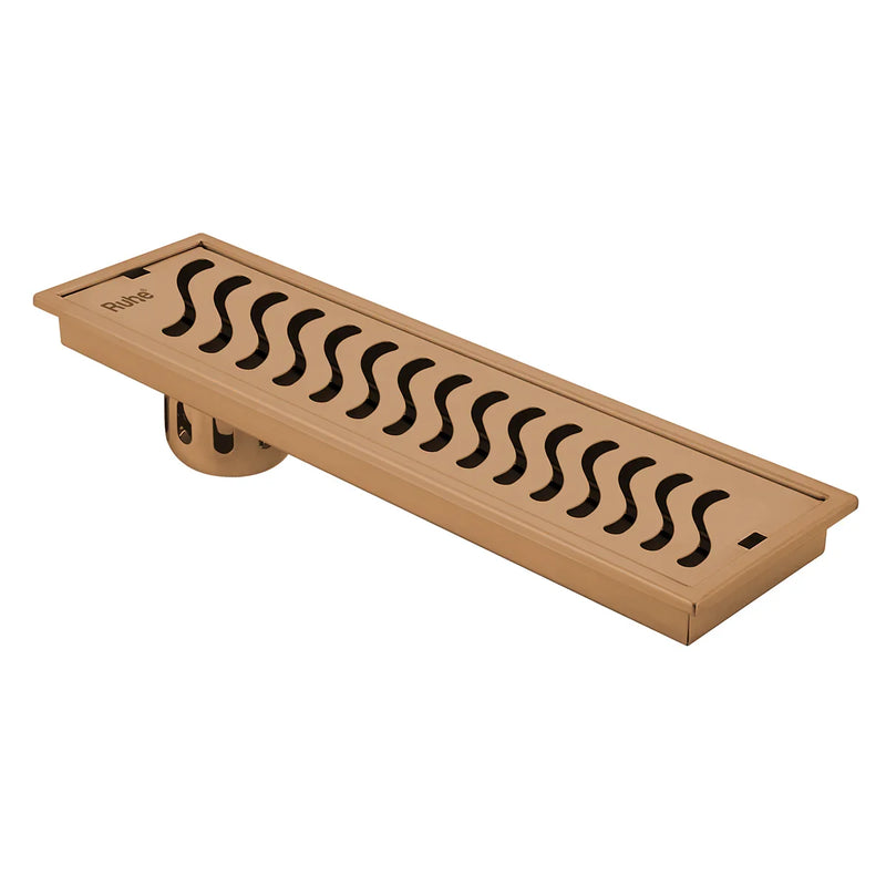 Wave Shower Drain Channel (40 x 5 Inches) Antique Copper PVD Coated - by Ruhe