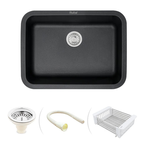 Quartz Single Bowl Kitchen Sink with Rounded Corners - Black