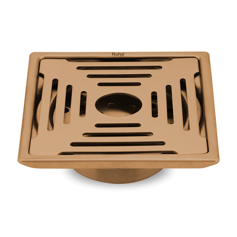 Opal Square Flat Cut Floor Drain in Antique Copper PVD Coating (6 x 6 Inches) with Hole - by Ruhe