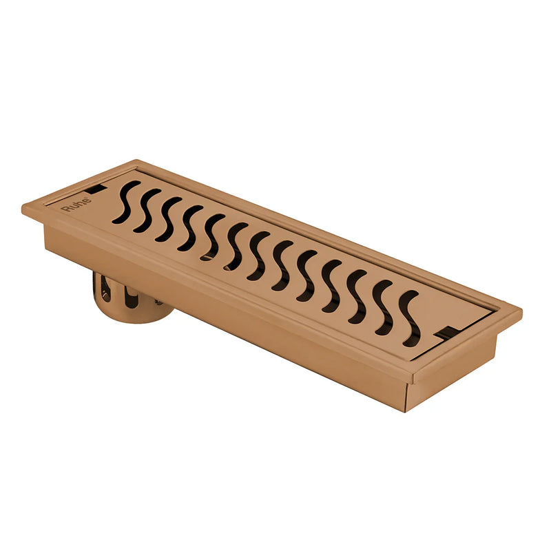 Wave Shower Drain Channel (12 x 5 Inches) Antique Copper PVD Coated - by Ruhe