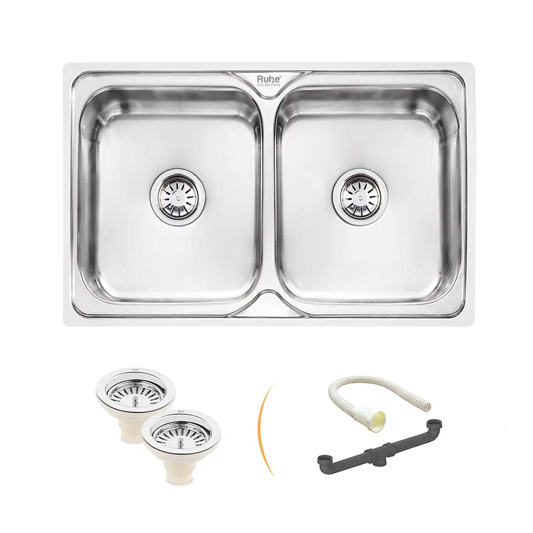 Square Double Bowl 304-Grade (32 x 20 x 8 inches) Kitchen Sink - by Ruhe