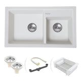 Quartz Double Bowl Kitchen Sink - Crystal White (31 x 18 x 9 inches) - by Ruhe®