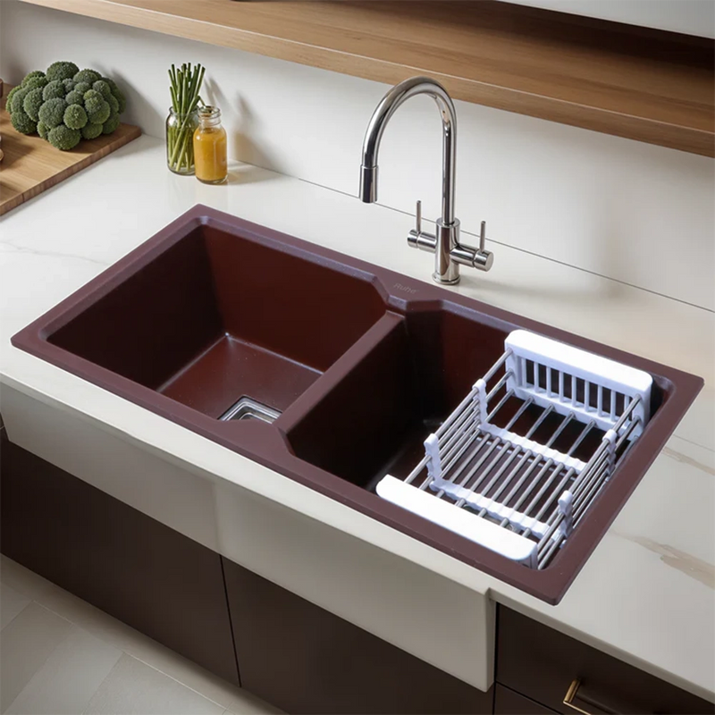 Quartz Double Bowl Kitchen Sink Coloured (37 x 18 x 9 Inches)
