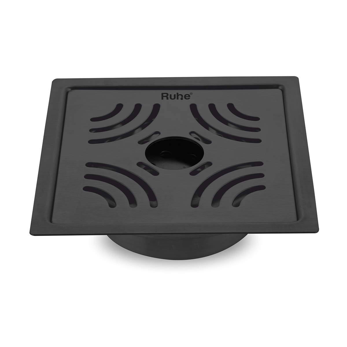 Emerald Square Flat Cut Floor Drain in Black PVD Coating (6 x 6 Inches) with Hole - by Ruhe