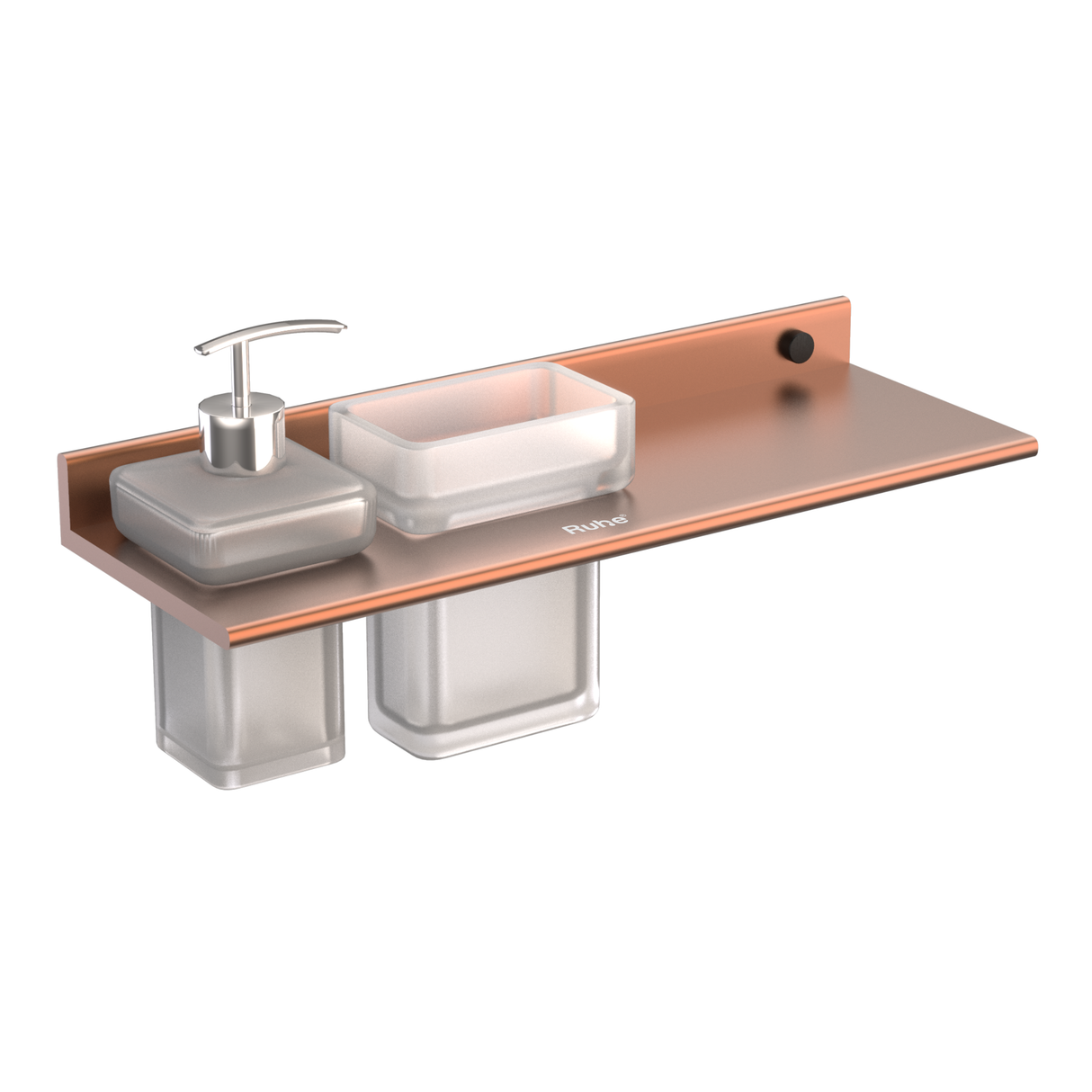 Ember Rose Gold Shelf with Tumbler Holder & Soap Dispenser (Space Aluminium) - by Ruhe®