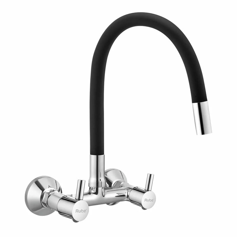 Kara Wall-mount Kitchen Sink Mixer Tap with Black Silicone Spout - by Ruhe