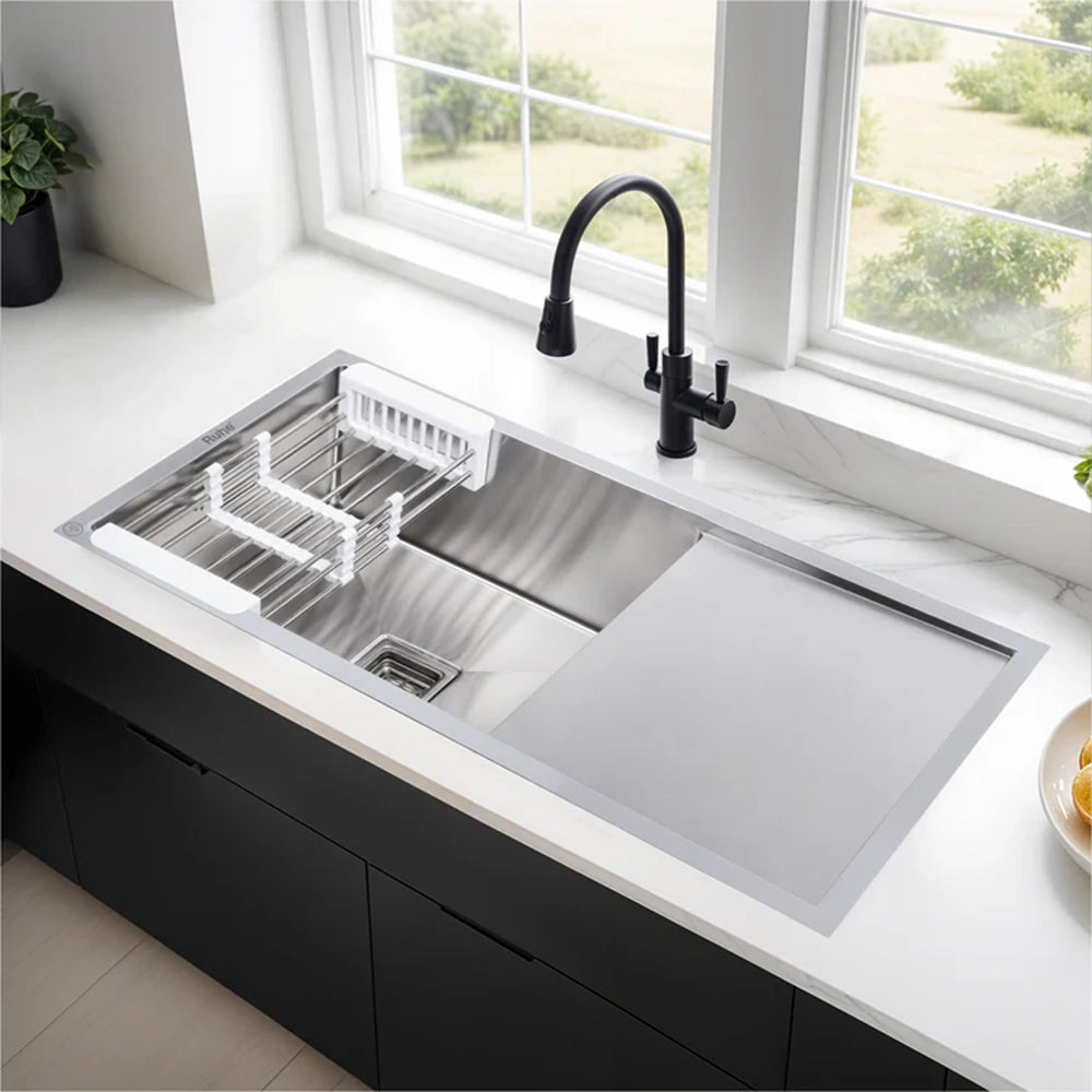 Handmade Stainless Steel Single Bowl Kitchen Sink with Drainboard (37 x 18 x 10 Inches) – Matt Steel