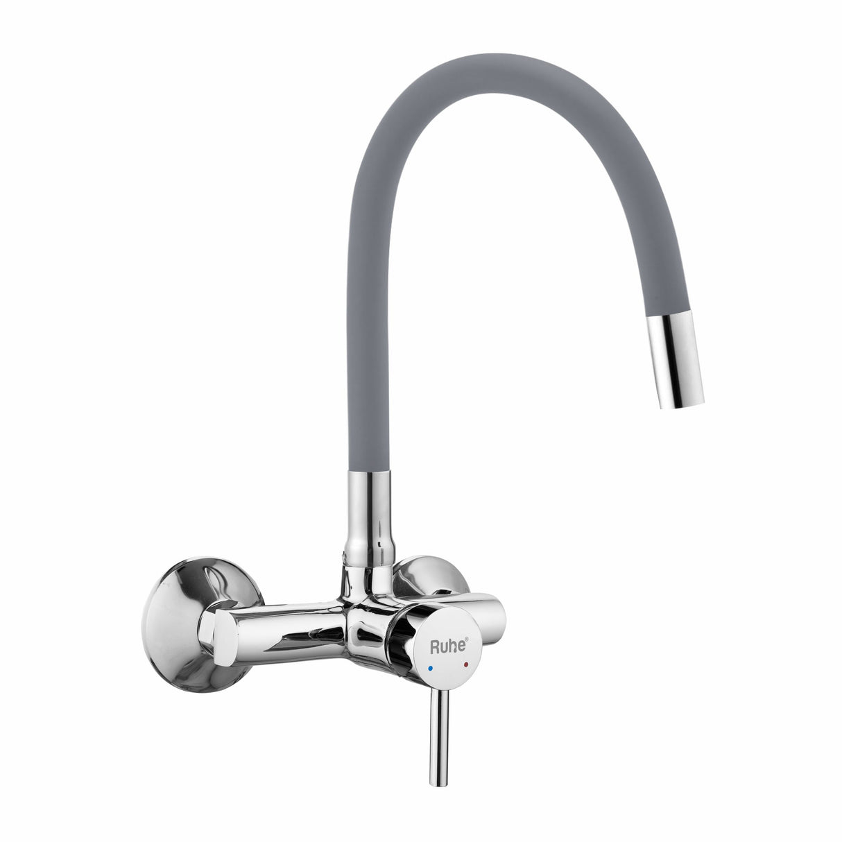 Kara Single Lever Wall-mount Sink Mixer Brass Faucet with Grey Silicone Spout - by Ruhe®