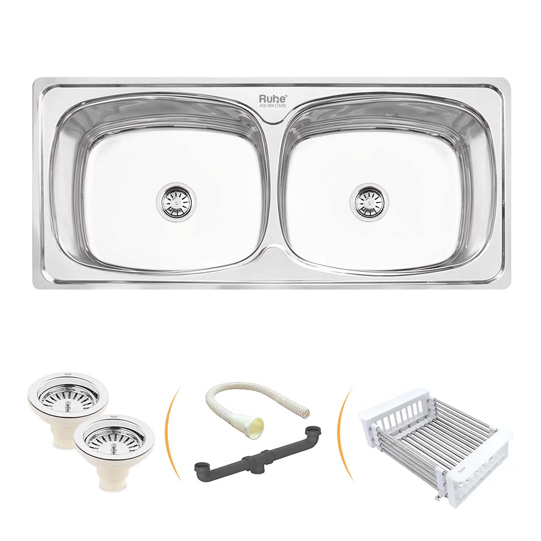 Oval Double Bowl 304-Grade (45 x 20 x 9 inches) Kitchen Sink - by Ruhe®