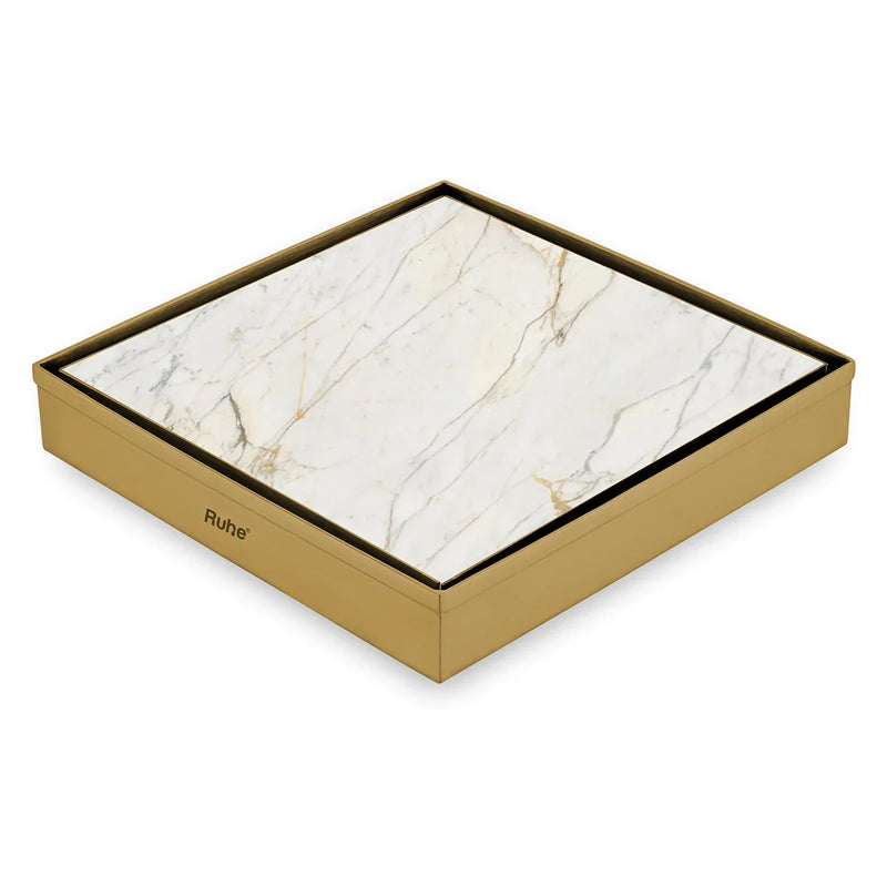Marble Insert Shower Drain Channel (8 x 8 Inches) YELLOW GOLD PVD Coated - by Ruhe