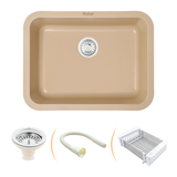 Sand Choco Quartz Single Bowl Kitchen Sink  (24 x 18 x 9 inches) - by Ruhe