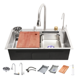 Nano Silver 304-Grade Kitchen Sink with Integrated Waterfall, Pull-Out & RO Faucet (30 x 18 x 9 Inches)  - by Ruhe