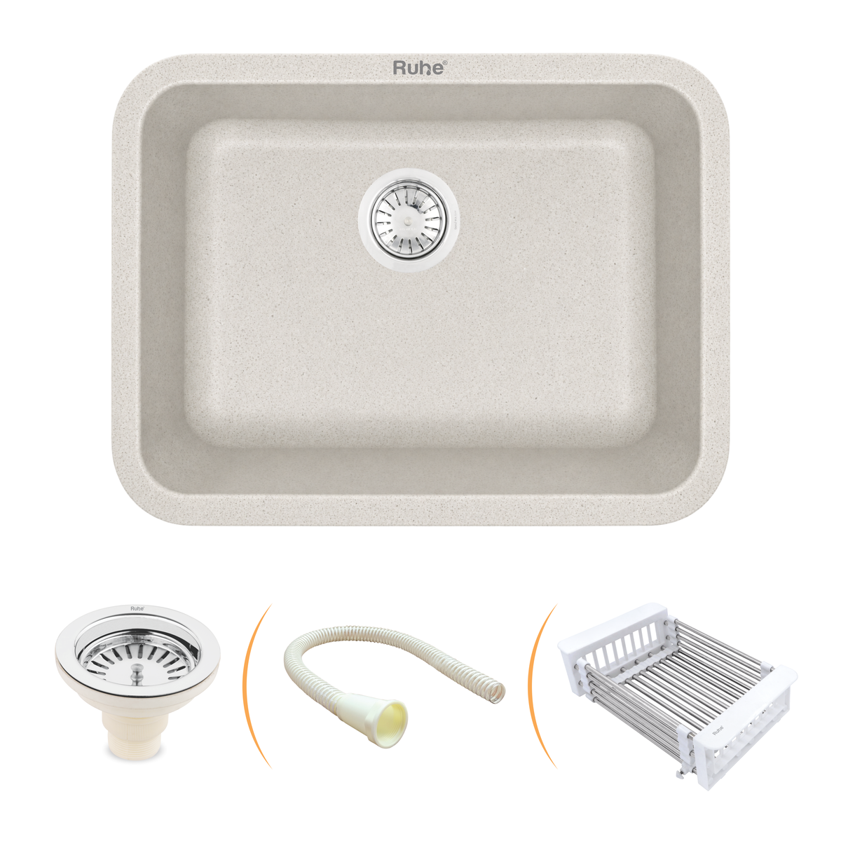 Quartz Single Bowl Grey Stone Round Kitchen Sink (24 x 18 x 9 Inches)