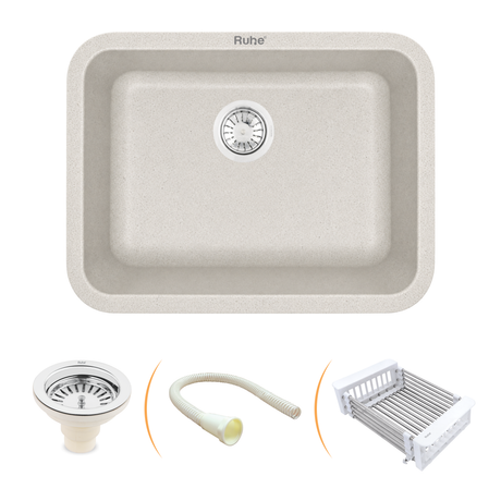 Quartz Single Bowl Grey Stone Round Kitchen Sink (24 x 18 x 9 Inches)