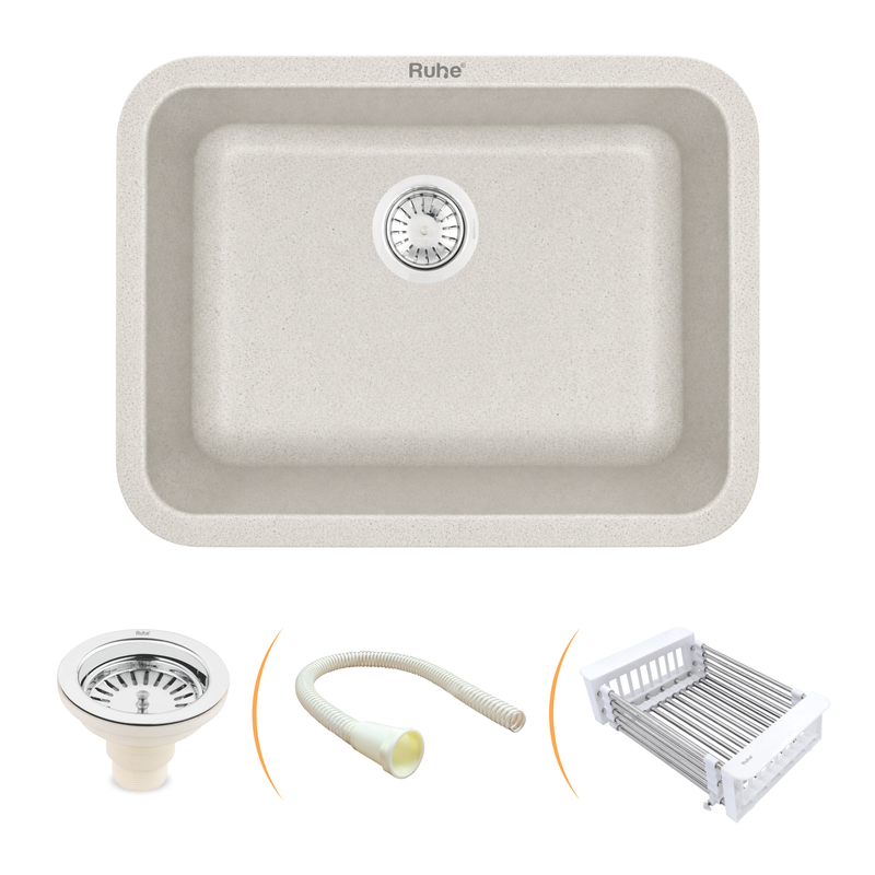 Quartz Single Bowl Grey Stone Round Kitchen Sink (24 x 18 x 9 Inches)