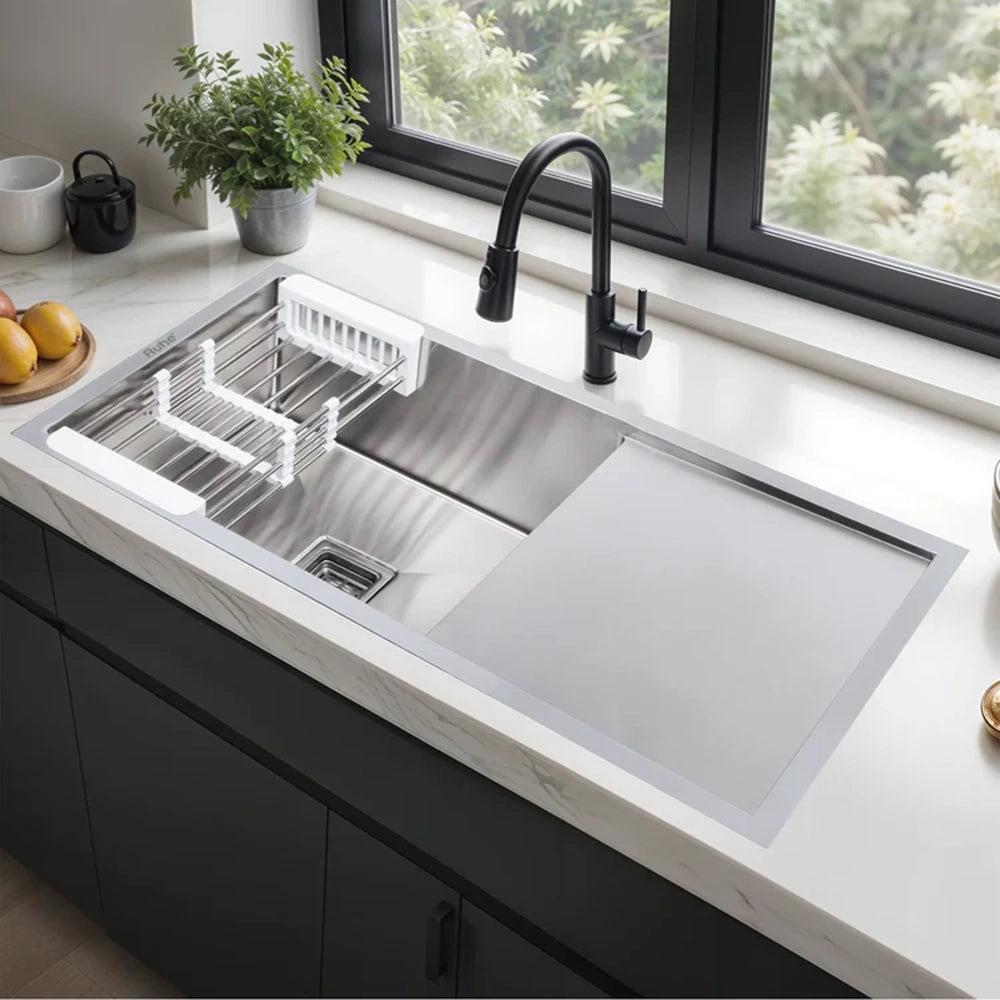 Handmade Stainless Steel Single Bowl Kitchen Sink with Drainboard (37 x 18 x 10 Inches) – Matt Steel