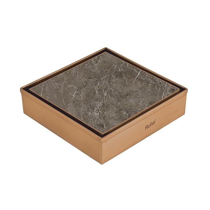 Marble Insert Shower Drain Channel (4 x 4 Inches) Antique Copper PVD Coated - by Ruhe