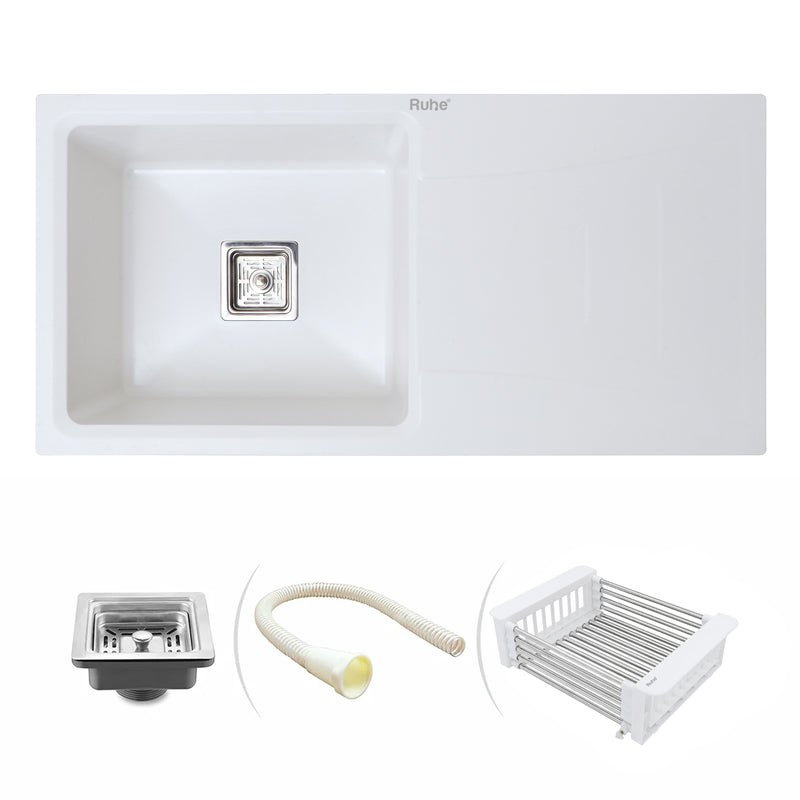 Quartz Single Bowl with Drainboard Kitchen Sink Coloured (36 x 18 x 9 Inches)