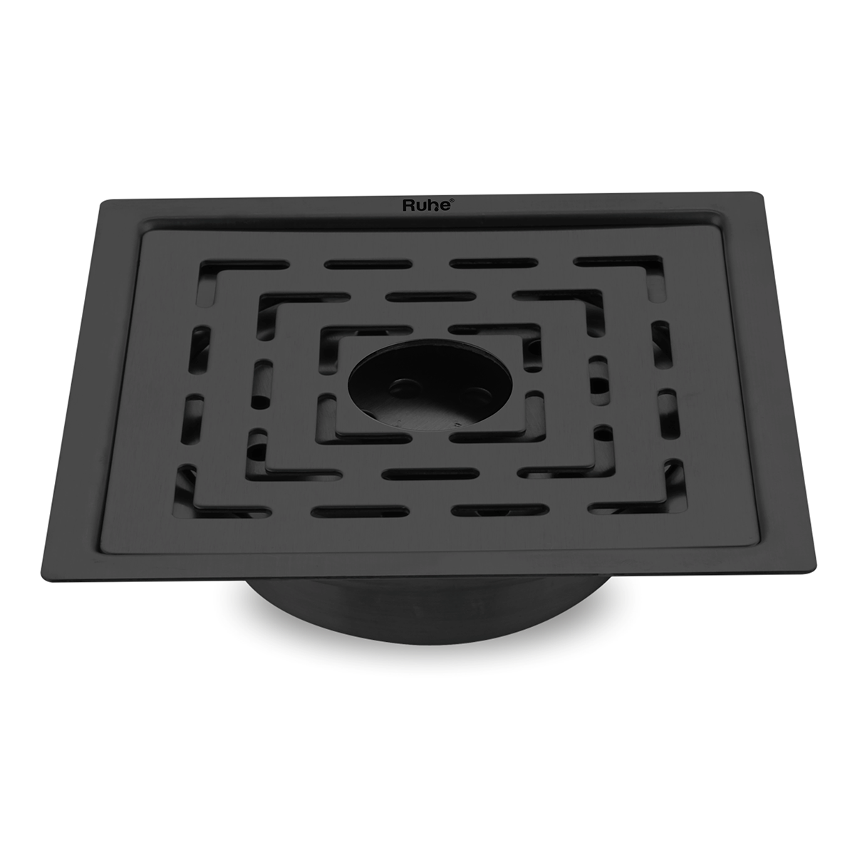 Sapphire Square Flat Cut Floor Drain in Black PVD Coating (6 x 6 Inches) with Hole - by Ruhe