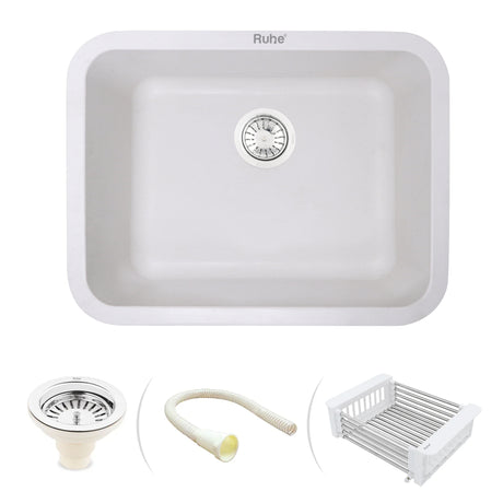 Quartz Single Bowl Kitchen Sink with Rounded Corners - Crystal White (24 x 18 x 9) 